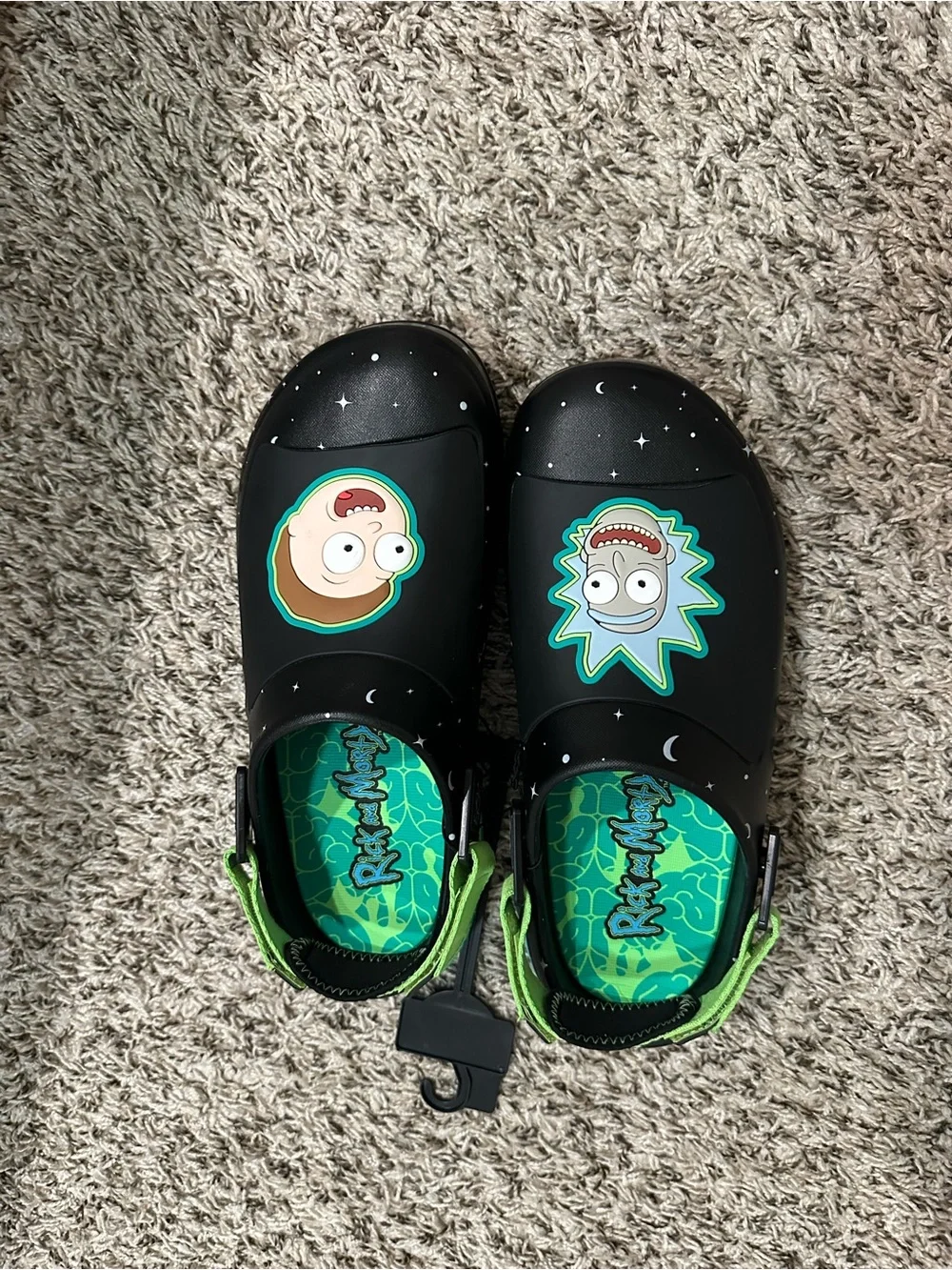 Rick and Morty Kids' Black & Green Slip-On Sandals - Size 11